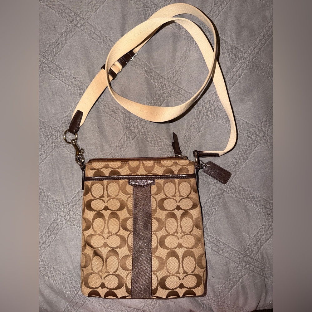 Coach Signature Brown and Tan Shoulder Bag